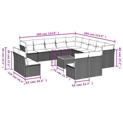 Set Divani da Giardino 14pz con Cuscini in Polyrattan Beige