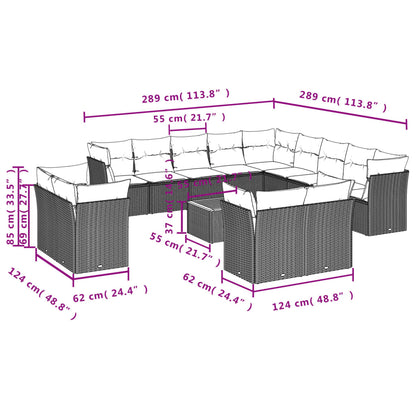 Set Divani da Giardino 14pz con Cuscini in Polyrattan Beige