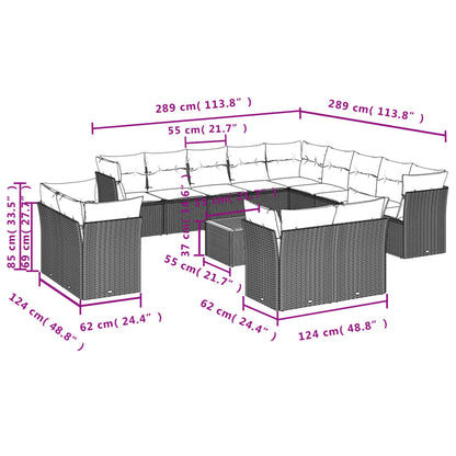 Set Divani da Giardino 14pz con Cuscini in Polyrattan Beige
