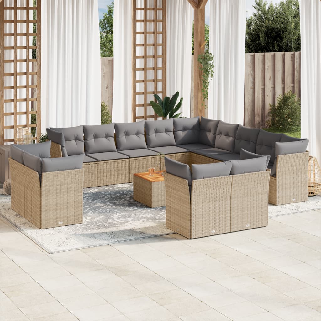 Set Divani da Giardino 14pz con Cuscini in Polyrattan Beige