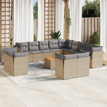 Set Divani da Giardino 14pz con Cuscini in Polyrattan Beige
