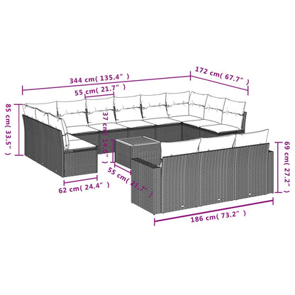 Set Divani da Giardino 14pz con Cuscini in Polyrattan Beige