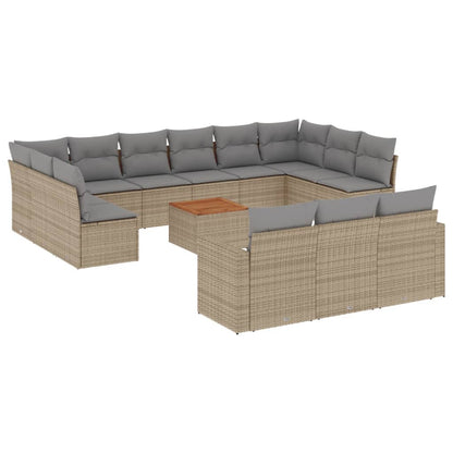 Set Divani da Giardino 14pz con Cuscini in Polyrattan Beige