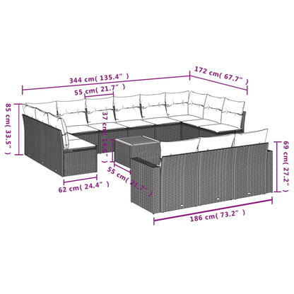 Set Divani da Giardino 14pz con Cuscini in Polyrattan Beige
