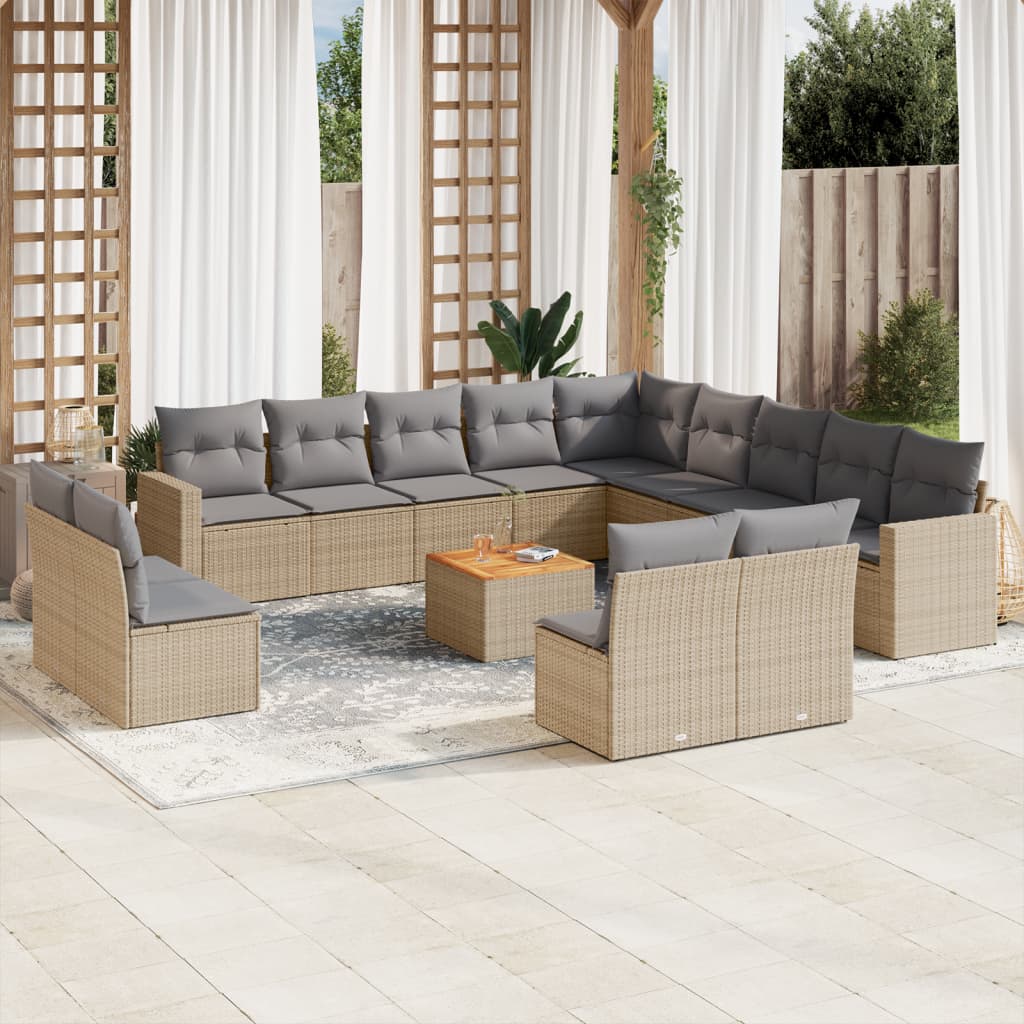 Set Divani da Giardino 14pz con Cuscini in Polyrattan Beige
