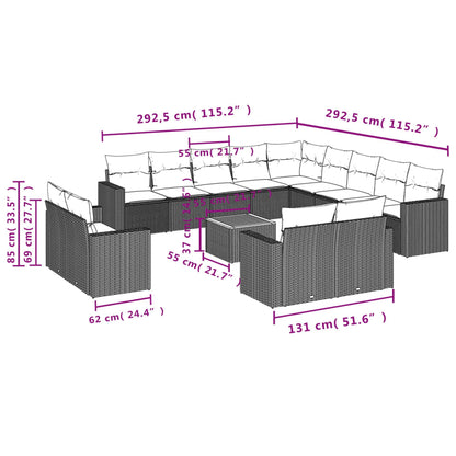 Set Divani da Giardino 14pz con Cuscini in Polyrattan Beige