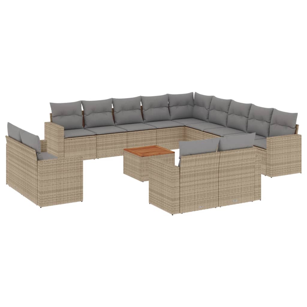 Set Divani da Giardino 14pz con Cuscini in Polyrattan Beige