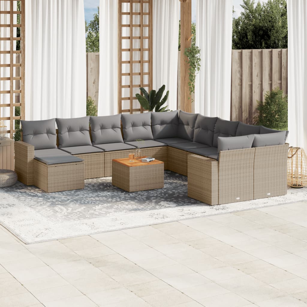 Set Divani da Giardino 12 pz con Cuscini Beige in Polyrattan