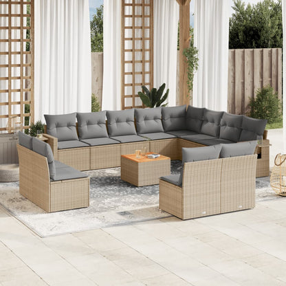 Set Divano da Giardino 13 pz con Cuscini Beige in Polyrattan