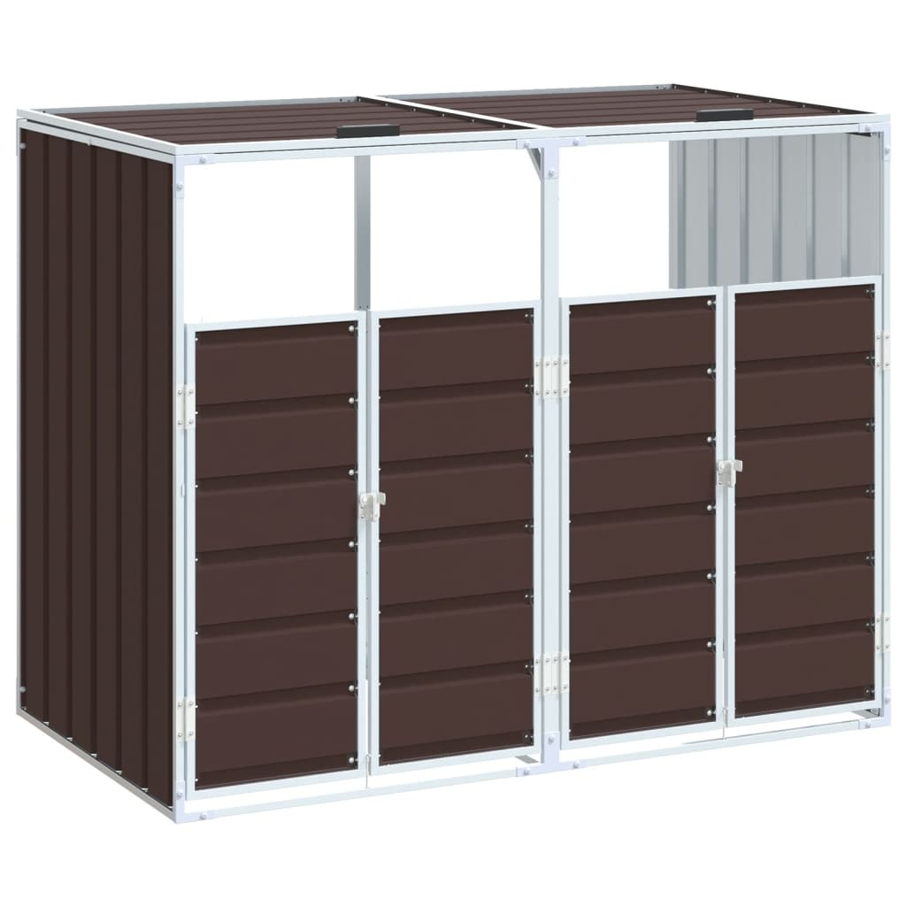 Copribidone con Ruote per 2 Bidoni Marrone 144x81x113cm Acciaio