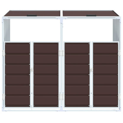 Copribidone con Ruote per 2 Bidoni Marrone 144x81x113cm Acciaio