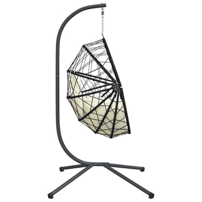 Sedia a Uovo Sospesa con Supporto Beige in Polyrattan e Acciaio