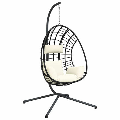 Sedia a Uovo Sospesa con Supporto Beige in Polyrattan e Acciaio