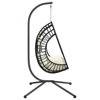 Sedia a Uovo Sospesa con Supporto Beige in Polyrattan e Acciaio
