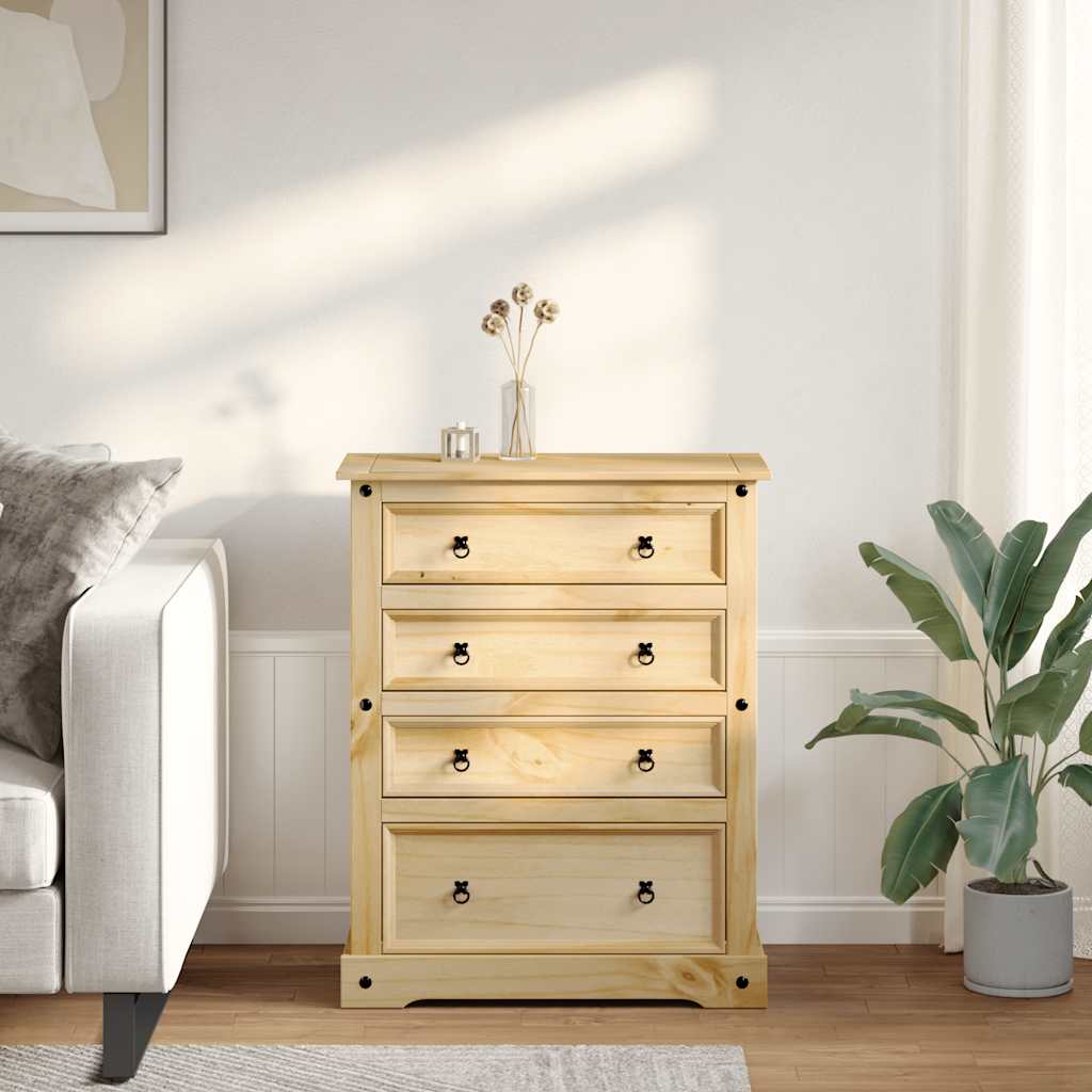 Cassettiera Corona 92x48x114 cm in Legno Massello di Pino