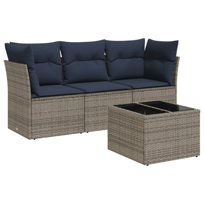Set Divani da Giardino 4 pz con Cuscini Grigio in Polyrattan