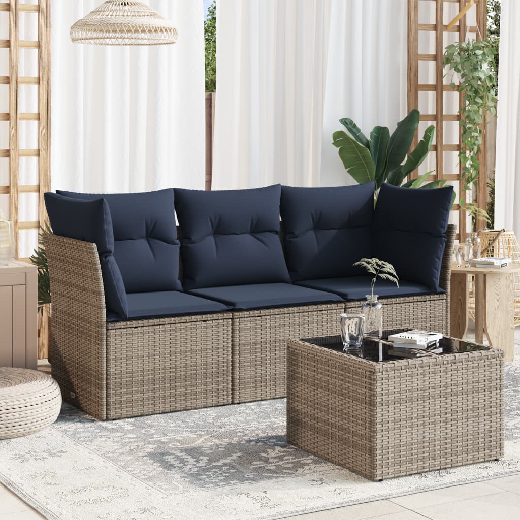 Set Divani da Giardino 4 pz con Cuscini Grigio in Polyrattan