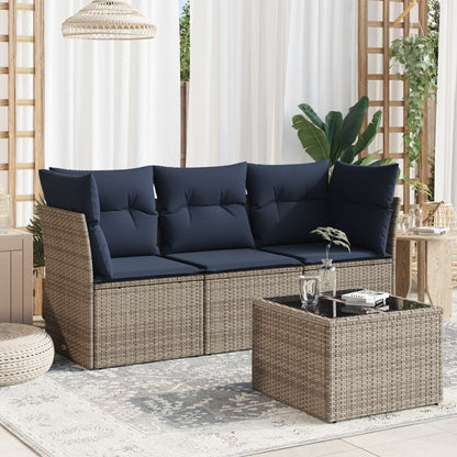 Set Divani da Giardino 4 pz con Cuscini Grigio in Polyrattan