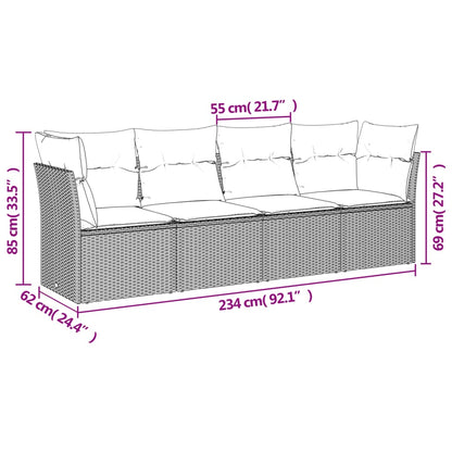 Set Divani da Giardino 4 pz con Cuscini Grigio in Polyrattan