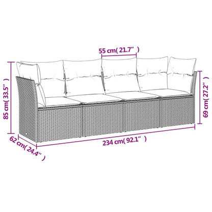 Set Divano da Giardino 4pz con Cuscini Grigio Chiaro Polyrattan