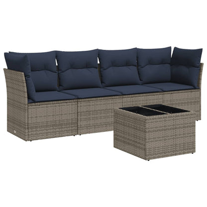 Set Divani da Giardino 5 pz con Cuscini Grigio in Polyrattan