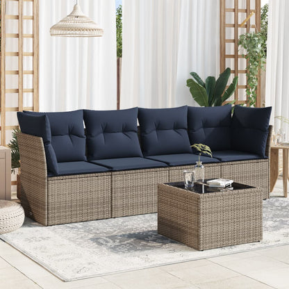 Set Divani da Giardino 5 pz con Cuscini Grigio in Polyrattan