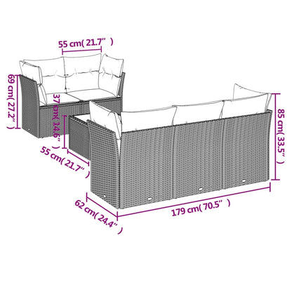 Set Divani da Giardino 6 pz con Cuscini Grigio in Polyrattan