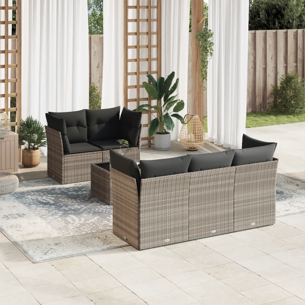 Set Divano da Giardino 6pz con Cuscini Grigio Chiaro Polyrattan