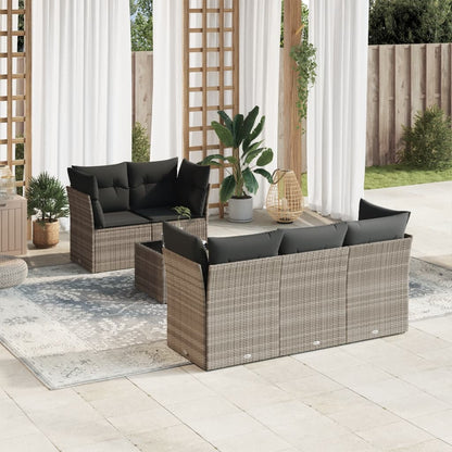 Set Divano da Giardino 6pz con Cuscini Grigio Chiaro Polyrattan