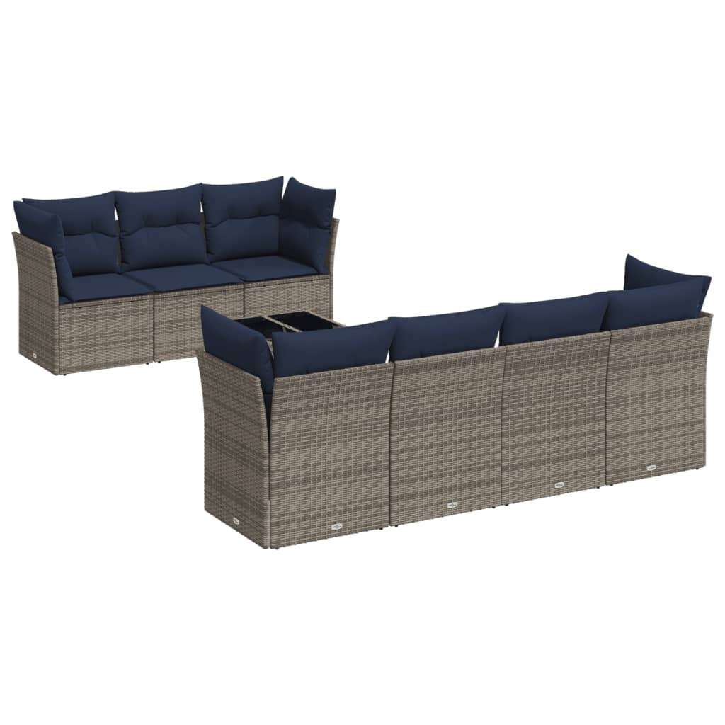 Set Divani da Giardino 8 pz con Cuscini Grigio in Polyrattan