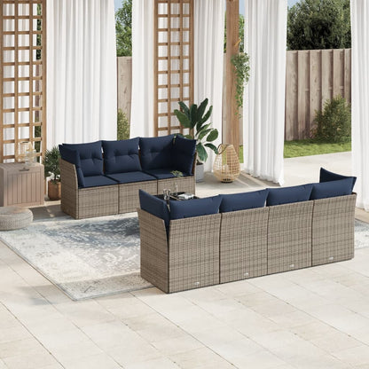 Set Divani da Giardino 8 pz con Cuscini Grigio in Polyrattan