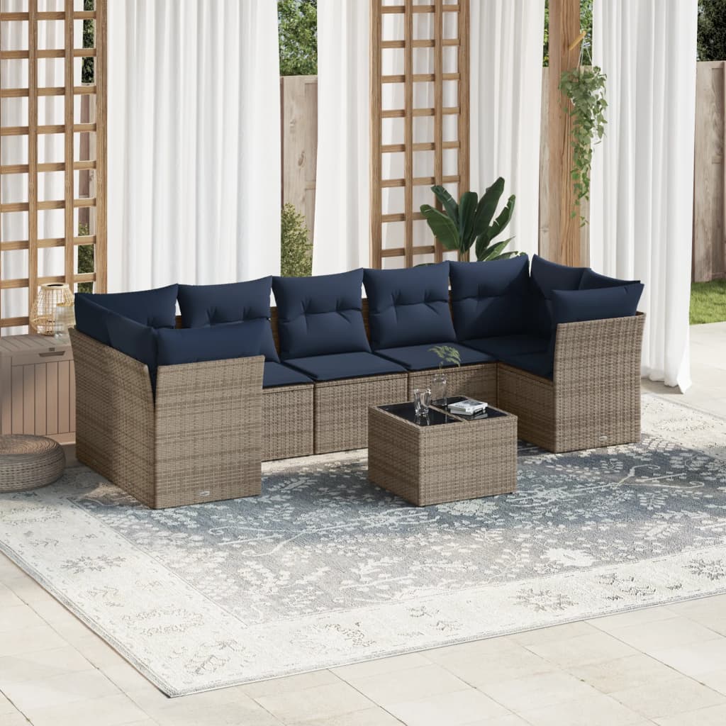 Set Divani da Giardino 8 pz con Cuscini Grigio in Polyrattan