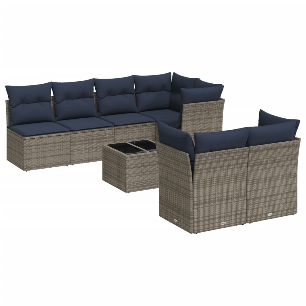Set Divani da Giardino 8 pz con Cuscini Grigio in Polyrattan