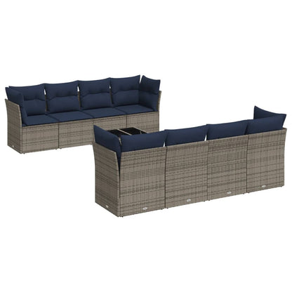 Set Divani da Giardino 9 pz con Cuscini Grigio in Polyrattan