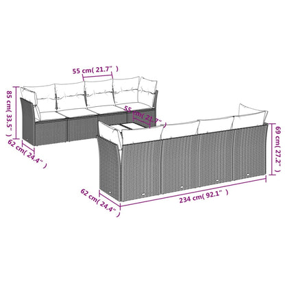 Set Divani da Giardino 9 pz con Cuscini Grigio in Polyrattan