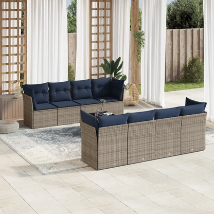Set Divani da Giardino 9 pz con Cuscini Grigio in Polyrattan