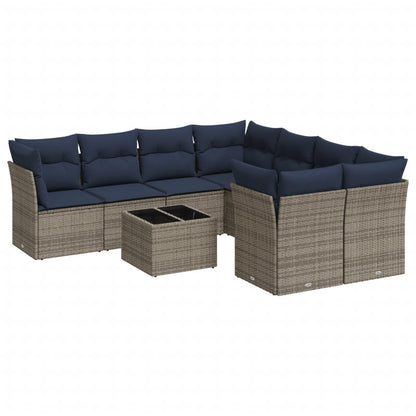 Set Divani da Giardino 9 pz con Cuscini Grigio in Polyrattan