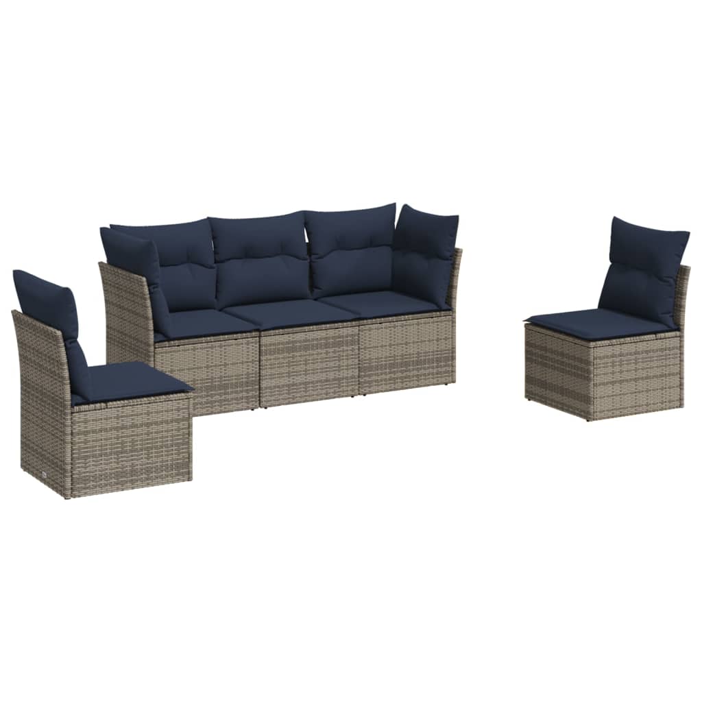 Set Divani da Giardino 5 pz con Cuscini Grigio in Polyrattan