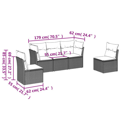Set Divani da Giardino 5 pz con Cuscini Grigio in Polyrattan