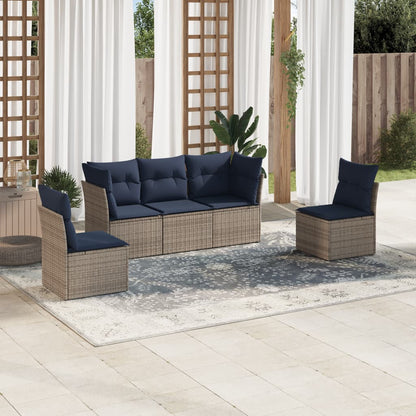 Set Divani da Giardino 5 pz con Cuscini Grigio in Polyrattan