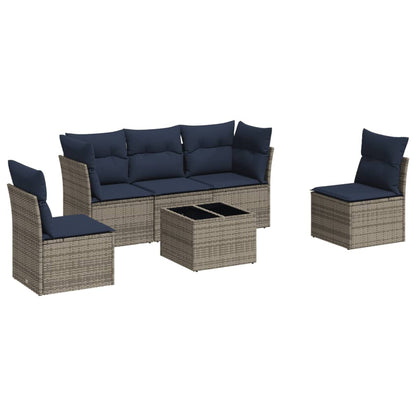 Set Divani da Giardino 6 pz con Cuscini Grigio in Polyrattan