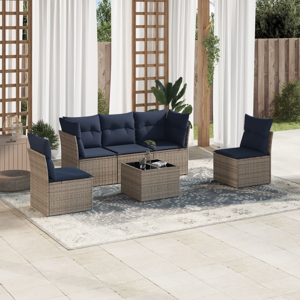 Set Divani da Giardino 6 pz con Cuscini Grigio in Polyrattan