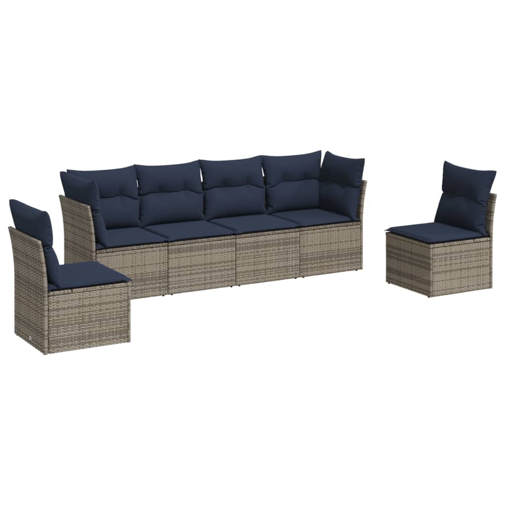 Set Divani da Giardino 6 pz con Cuscini Grigio in Polyrattan