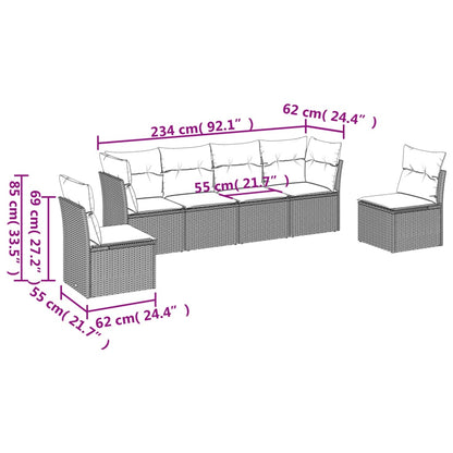 Set Divani da Giardino 6 pz con Cuscini Grigio in Polyrattan