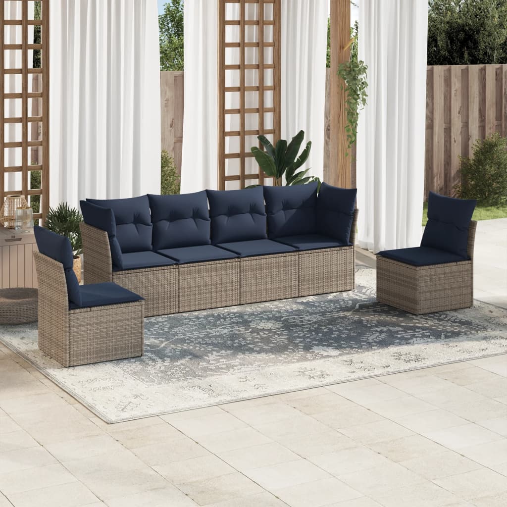 Set Divani da Giardino 6 pz con Cuscini Grigio in Polyrattan