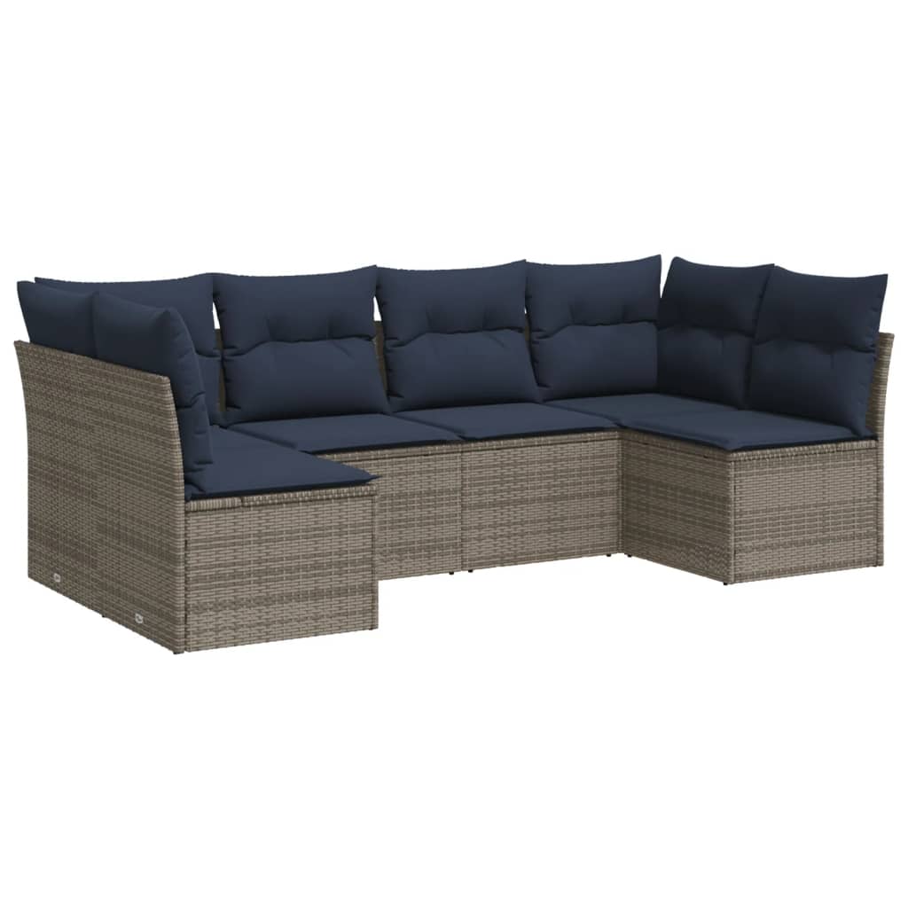 Set Divani da Giardino 6 pz con Cuscini Grigio in Polyrattan