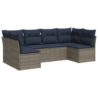 Set Divani da Giardino 6 pz con Cuscini Grigio in Polyrattan