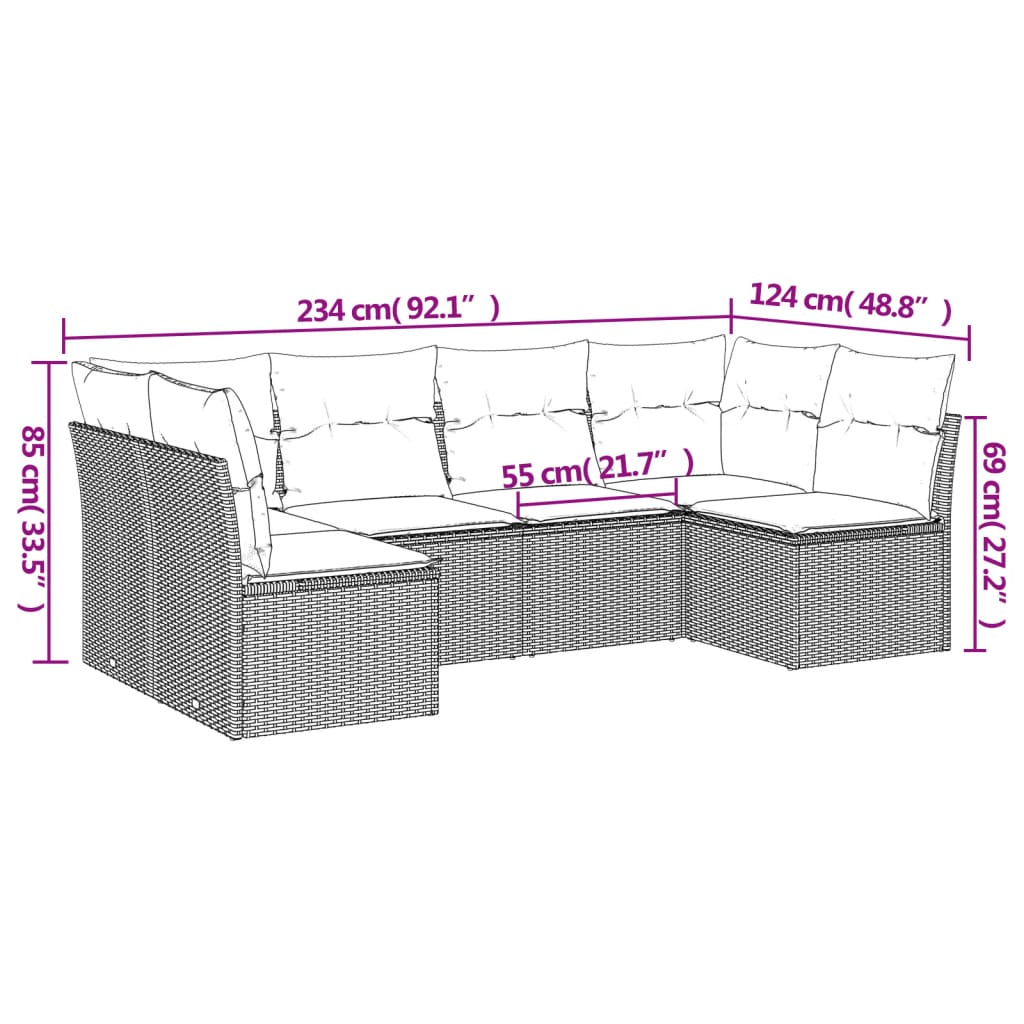 Set Divani da Giardino 6 pz con Cuscini Grigio in Polyrattan