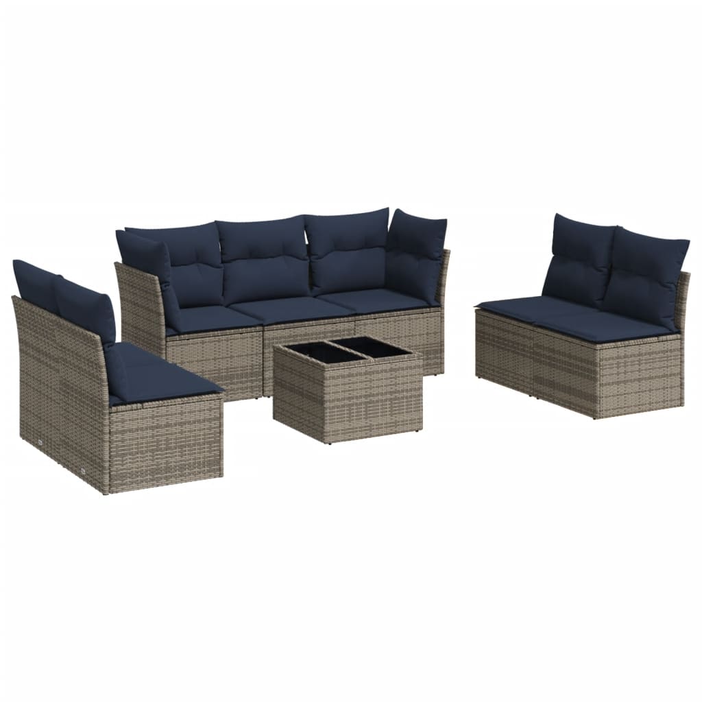 Set Divani da Giardino 8 pz con Cuscini Grigio in Polyrattan