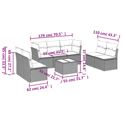 Set Divani da Giardino 8 pz con Cuscini Grigio in Polyrattan